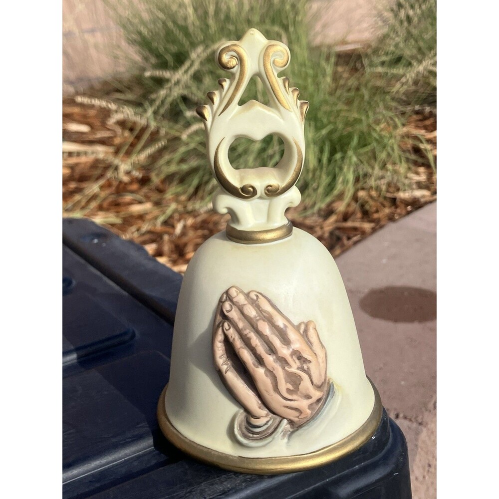 VTG Homco Praying Hands Porcelain Bell 6” Religious Taiwan